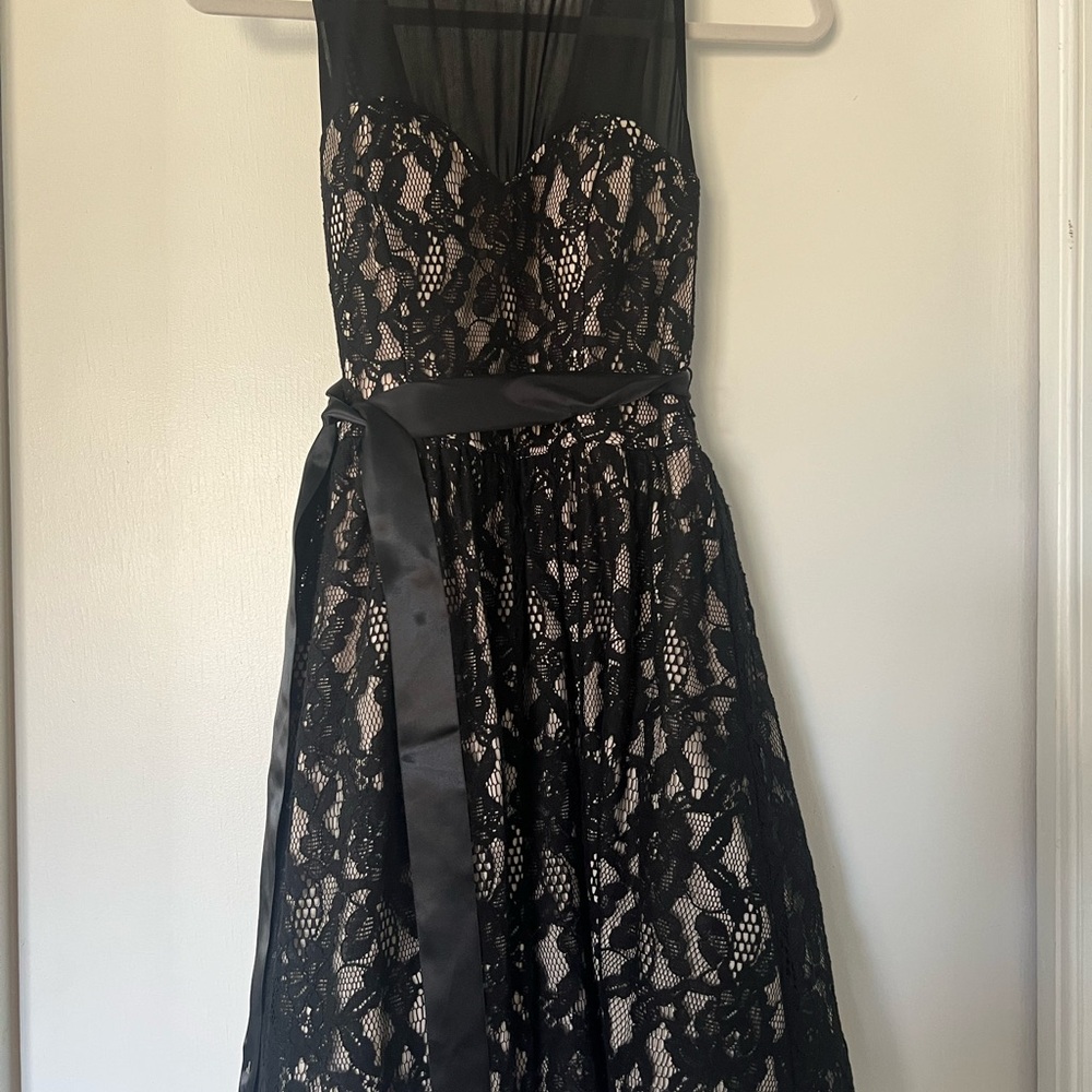Chic Black Lace Dress with Satin Accents